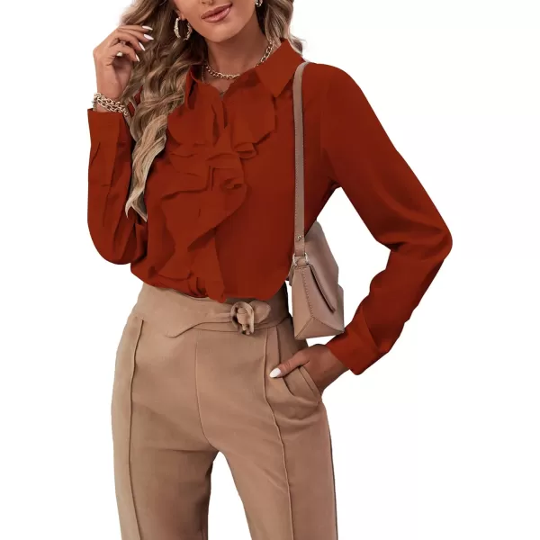 LYANER Women's Collar Neck Button Down Ruffle Front Long Sleeve Blouse Shirt Top