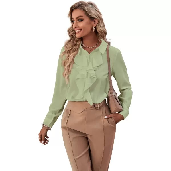 LYANER Women's Collar Neck Button Down Ruffle Front Long Sleeve Blouse Shirt Top