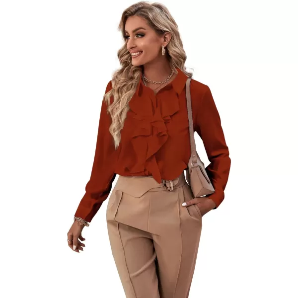 LYANER Women's Collar Neck Button Down Ruffle Front Long Sleeve Blouse Shirt Top