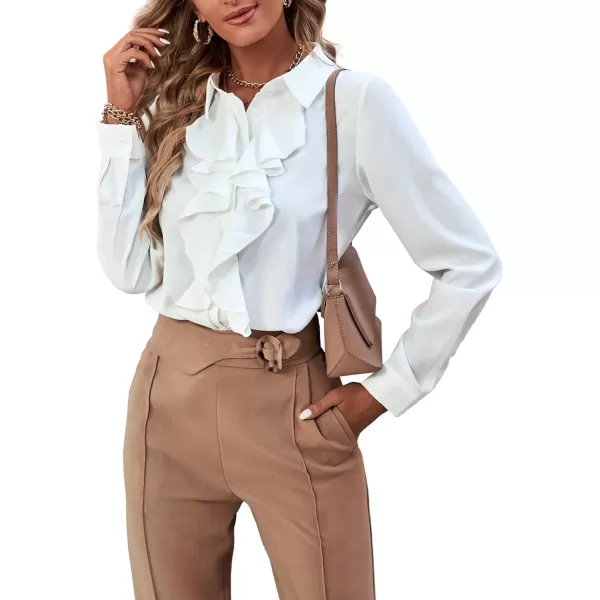 LYANER Women's Collar Neck Button Down Ruffle Front Long Sleeve Blouse Shirt Top