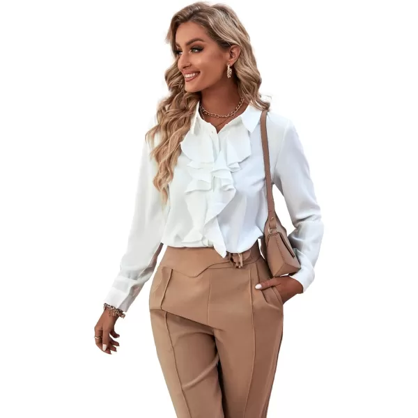 LYANER Women's Collar Neck Button Down Ruffle Front Long Sleeve Blouse Shirt Top