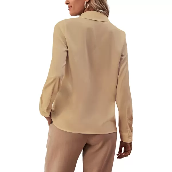 LYANER Women's Collar Neck Button Down Ruffle Front Long Sleeve Blouse Shirt Top