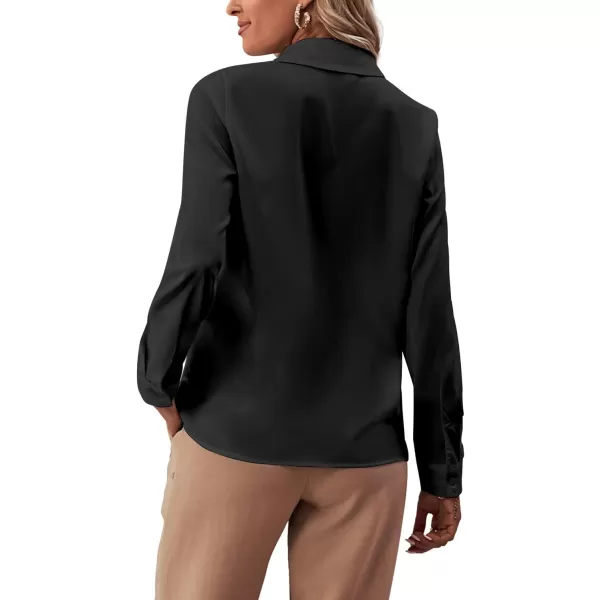 LYANER Women's Collar Neck Button Down Ruffle Front Long Sleeve Blouse Shirt Top