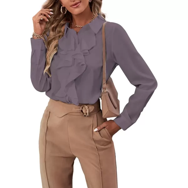 LYANER Women's Collar Neck Button Down Ruffle Front Long Sleeve Blouse Shirt Top