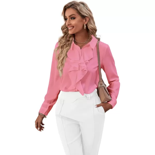 LYANER Women's Collar Neck Button Down Ruffle Front Long Sleeve Blouse Shirt Top