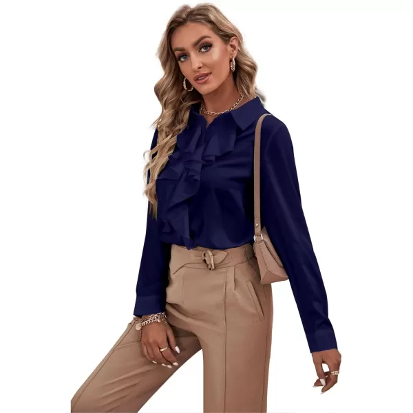 LYANER Women's Collar Neck Button Down Ruffle Front Long Sleeve Blouse Shirt Top