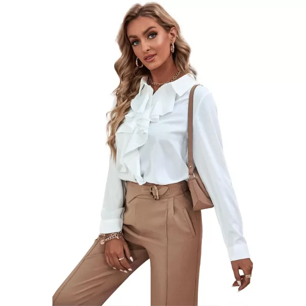 LYANER Women's Collar Neck Button Down Ruffle Front Long Sleeve Blouse Shirt Top