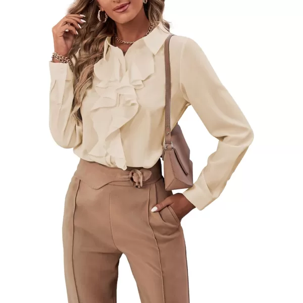 LYANER Women's Collar Neck Button Down Ruffle Front Long Sleeve Blouse Shirt Top