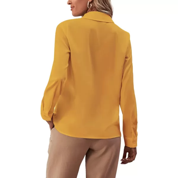 LYANER Women's Collar Neck Button Down Ruffle Front Long Sleeve Blouse Shirt Top