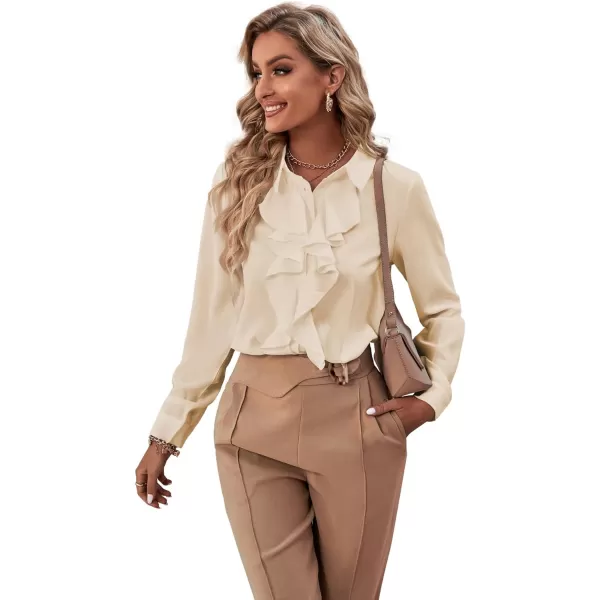 LYANER Women's Collar Neck Button Down Ruffle Front Long Sleeve Blouse Shirt Top