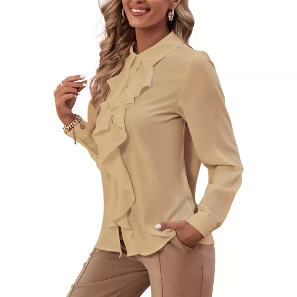 LYANER Women's Collar Neck Button Down Ruffle Front Long Sleeve Blouse Shirt Top