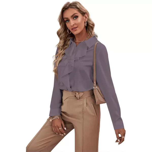 LYANER Women's Collar Neck Button Down Ruffle Front Long Sleeve Blouse Shirt Top
