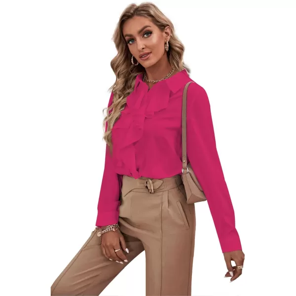 LYANER Women's Collar Neck Button Down Ruffle Front Long Sleeve Blouse Shirt Top