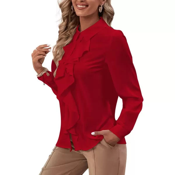 LYANER Women's Collar Neck Button Down Ruffle Front Long Sleeve Blouse Shirt Top