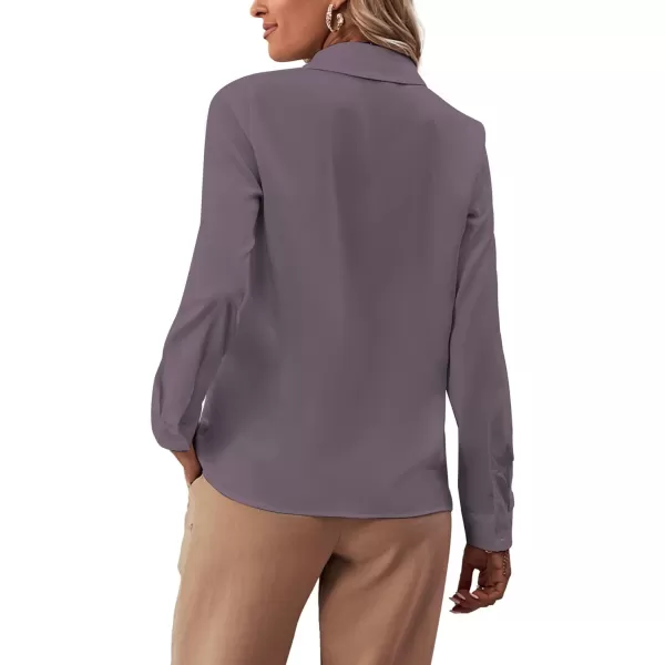 LYANER Women's Collar Neck Button Down Ruffle Front Long Sleeve Blouse Shirt Top