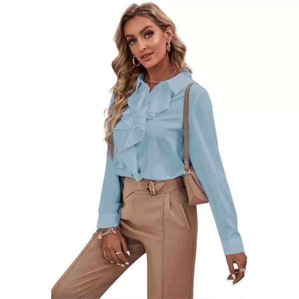 LYANER Women's Collar Neck Button Down Ruffle Front Long Sleeve Blouse Shirt Top