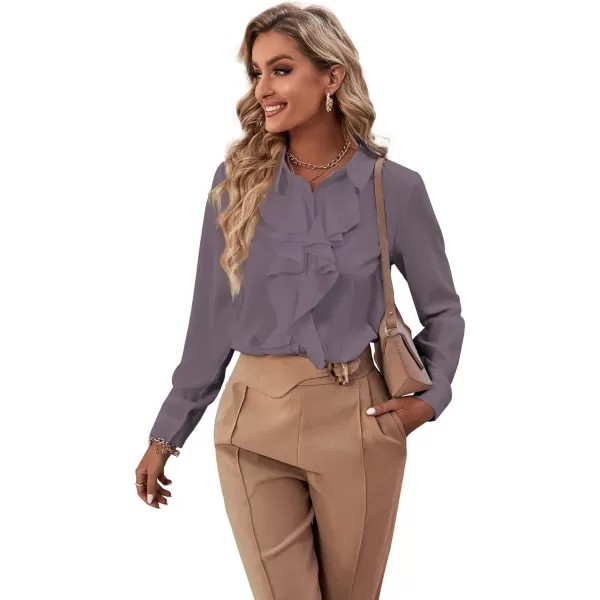 LYANER Women's Collar Neck Button Down Ruffle Front Long Sleeve Blouse Shirt Top