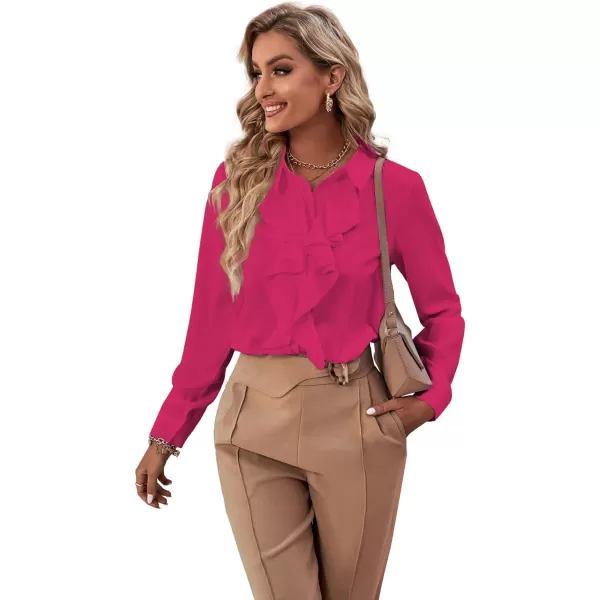 LYANER Women's Collar Neck Button Down Ruffle Front Long Sleeve Blouse Shirt Top