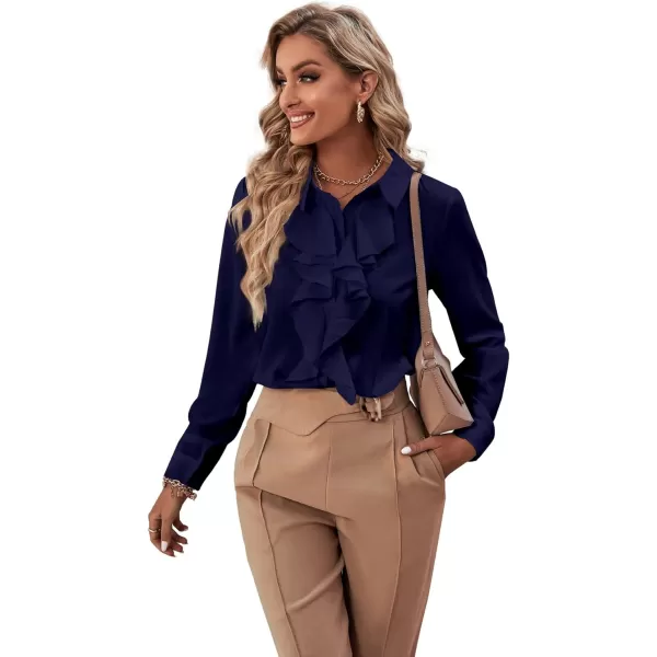 LYANER Women's Collar Neck Button Down Ruffle Front Long Sleeve Blouse Shirt Top