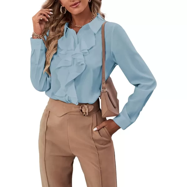 LYANER Women's Collar Neck Button Down Ruffle Front Long Sleeve Blouse Shirt Top