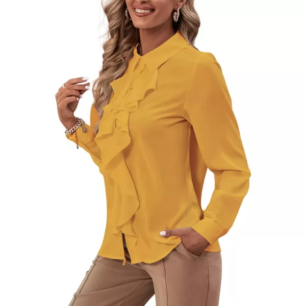 LYANER Women's Collar Neck Button Down Ruffle Front Long Sleeve Blouse Shirt Top