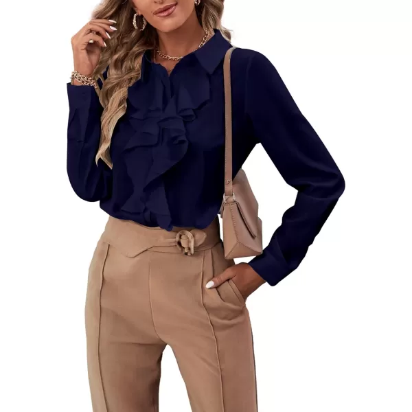 LYANER Women's Collar Neck Button Down Ruffle Front Long Sleeve Blouse Shirt Top