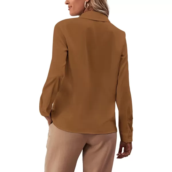 LYANER Women's Collar Neck Button Down Ruffle Front Long Sleeve Blouse Shirt Top