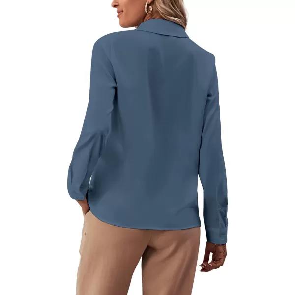 LYANER Women's Collar Neck Button Down Ruffle Front Long Sleeve Blouse Shirt Top
