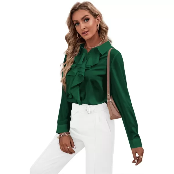 LYANER Women's Collar Neck Button Down Ruffle Front Long Sleeve Blouse Shirt Top