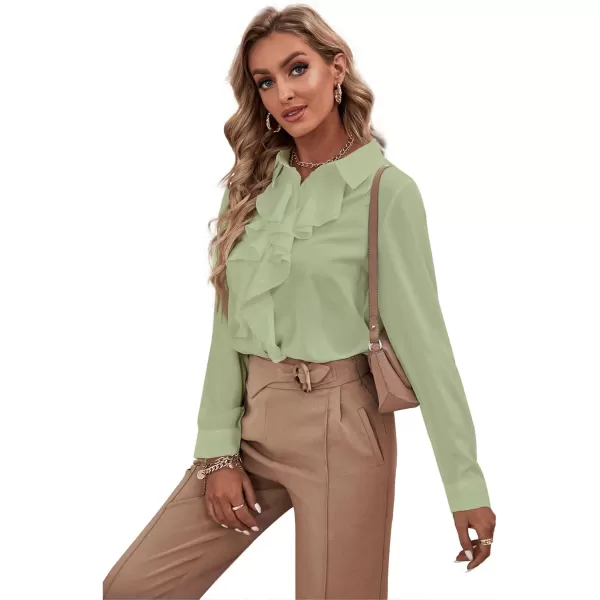 LYANER Women's Collar Neck Button Down Ruffle Front Long Sleeve Blouse Shirt Top