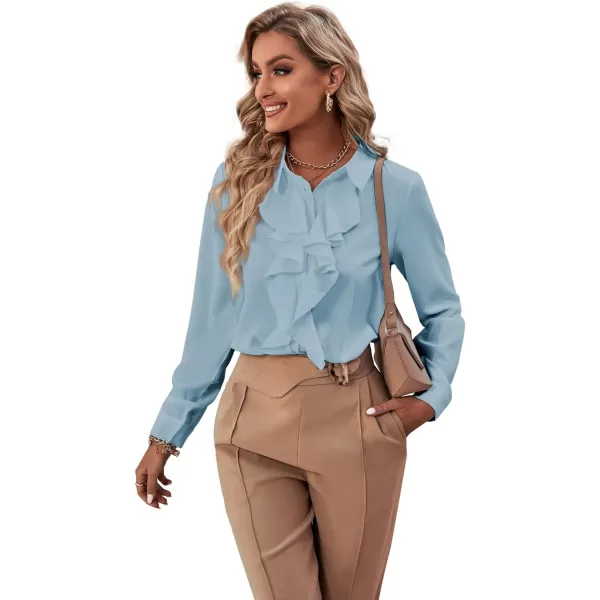 LYANER Women's Collar Neck Button Down Ruffle Front Long Sleeve Blouse Shirt Top
