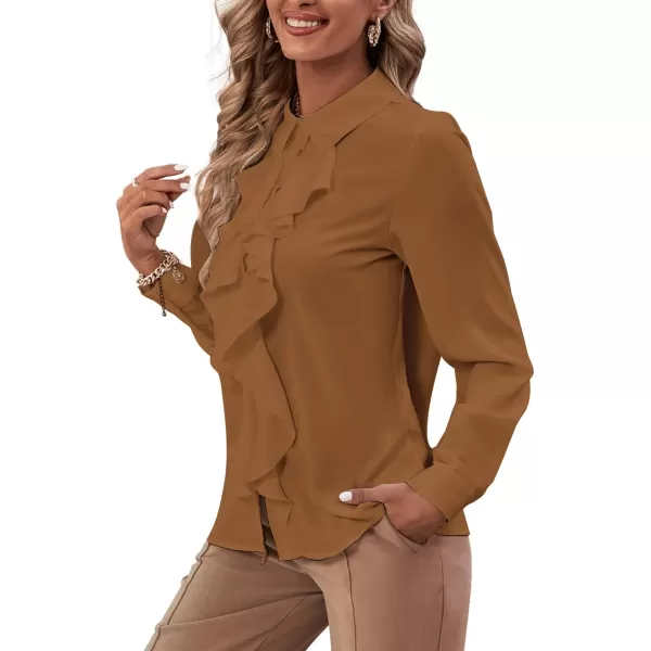 LYANER Women's Collar Neck Button Down Ruffle Front Long Sleeve Blouse Shirt Top