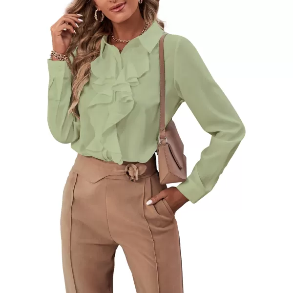 LYANER Women's Collar Neck Button Down Ruffle Front Long Sleeve Blouse Shirt Top