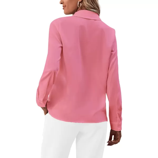LYANER Women's Collar Neck Button Down Ruffle Front Long Sleeve Blouse Shirt Top
