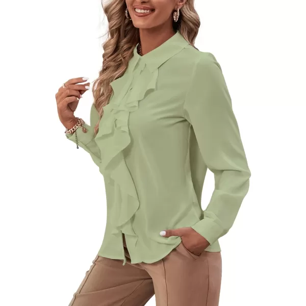 LYANER Women's Collar Neck Button Down Ruffle Front Long Sleeve Blouse Shirt Top