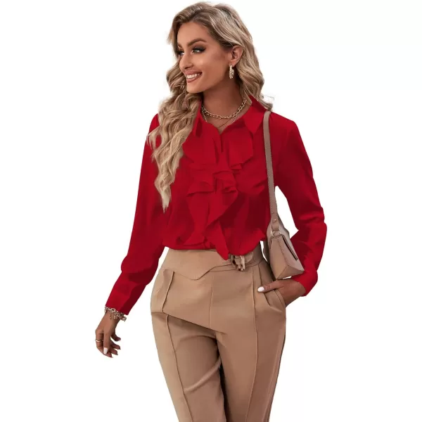 LYANER Women's Collar Neck Button Down Ruffle Front Long Sleeve Blouse Shirt Top