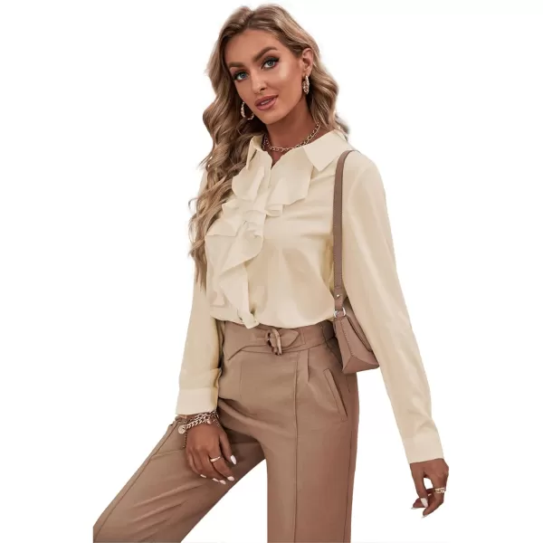 LYANER Women's Collar Neck Button Down Ruffle Front Long Sleeve Blouse Shirt Top