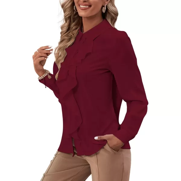 LYANER Women's Collar Neck Button Down Ruffle Front Long Sleeve Blouse Shirt Top