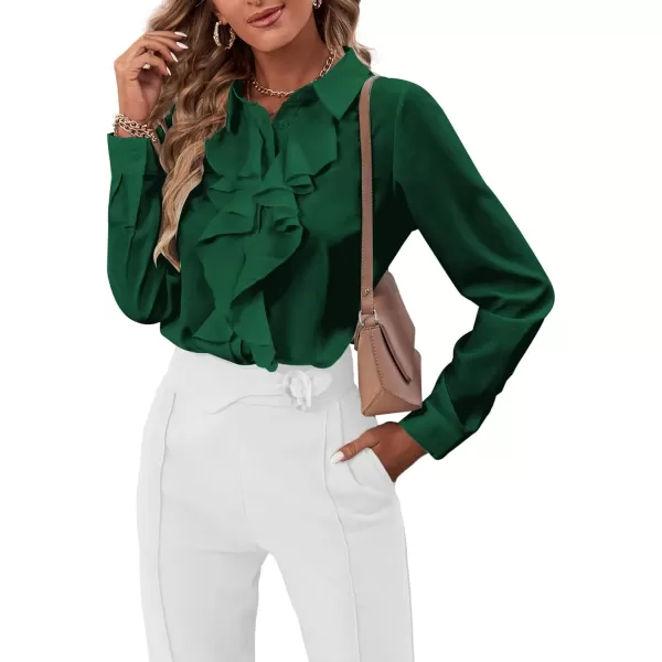 LYANER Women's Collar Neck Button Down Ruffle Front Long Sleeve Blouse Shirt Top
