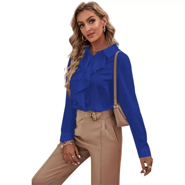 LYANER Women's Collar Neck Button Down Ruffle Front Long Sleeve Blouse Shirt Top