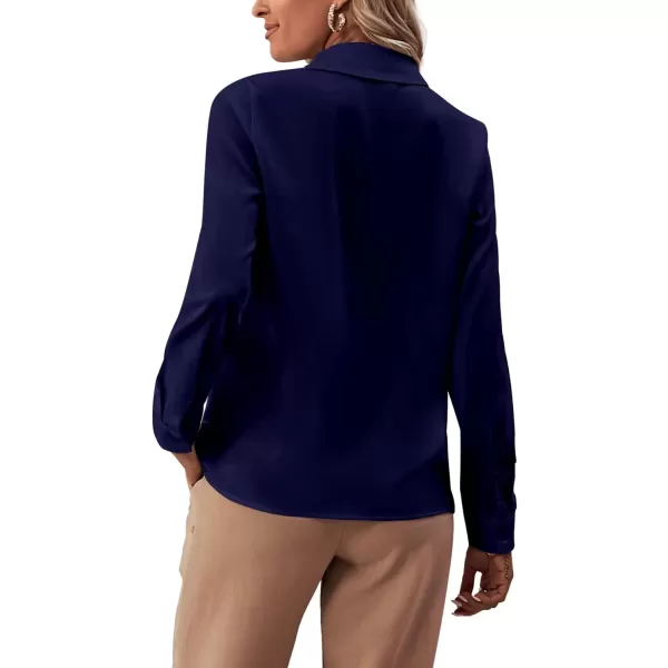LYANER Women's Collar Neck Button Down Ruffle Front Long Sleeve Blouse Shirt Top