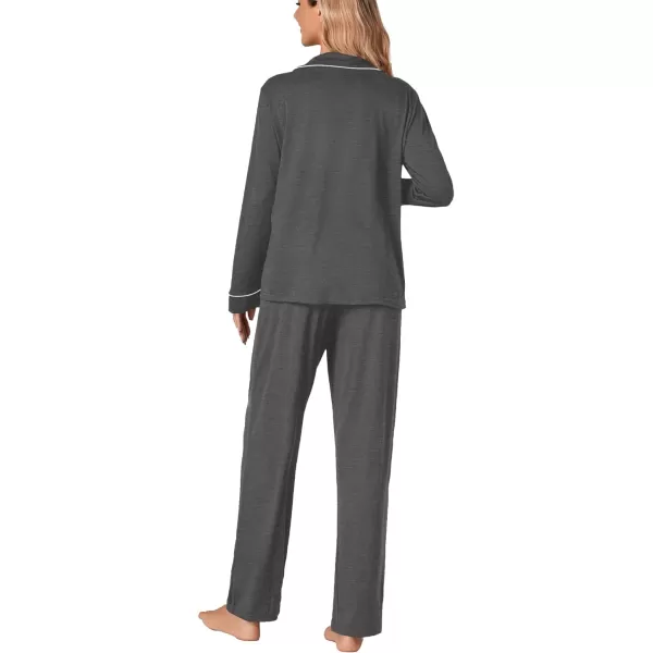 LYANER Women's Comfy PJ Set 2 Piece V Neck Long Sleeve Button Down Sleepwear Lounge Pajama Sets