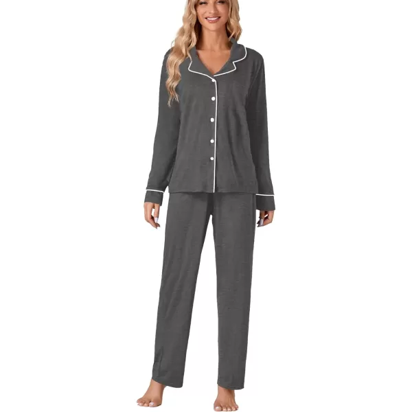 LYANER Women's Comfy PJ Set 2 Piece V Neck Long Sleeve Button Down Sleepwear Lounge Pajama Sets