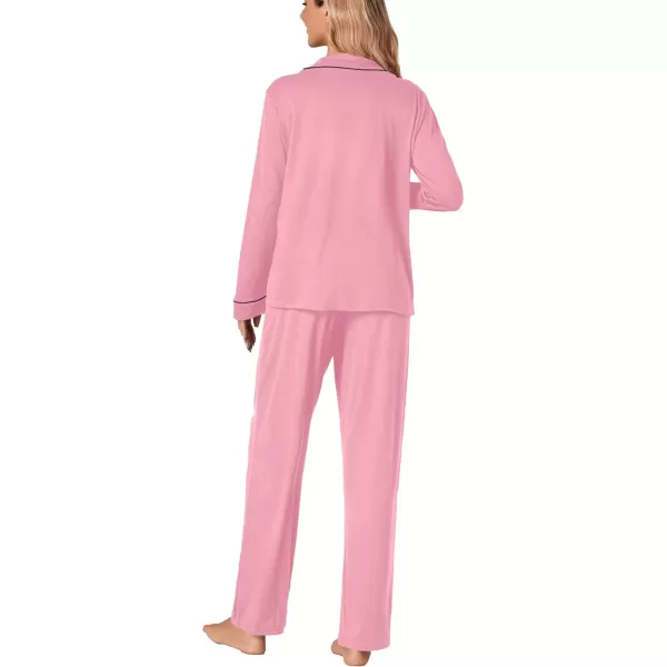 LYANER Women's Comfy PJ Set 2 Piece V Neck Long Sleeve Button Down Sleepwear Lounge Pajama Sets