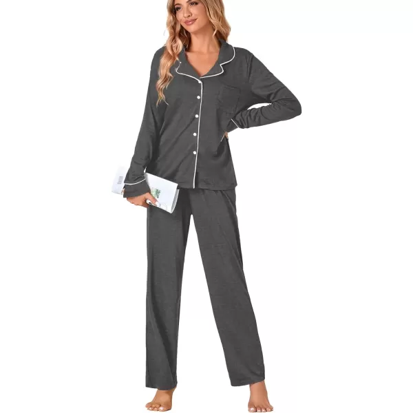 LYANER Women's Comfy PJ Set 2 Piece V Neck Long Sleeve Button Down Sleepwear Lounge Pajama Sets