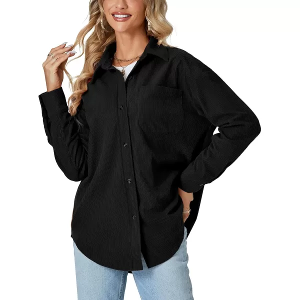 LYANER Women's Corduroy Button Down Long Sleeve Oversized Jacket with Pocket
