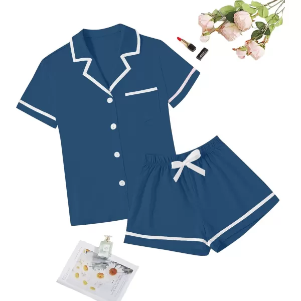 LYANER Women's Cotton Pajamas Set Button Short Sleeve Shirt with Shorts Set PJs Loungewear