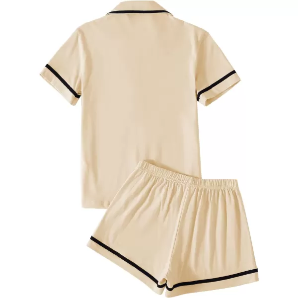 LYANER Women's Cotton Pajamas Set Button Short Sleeve Shirt with Shorts Set PJs Loungewear