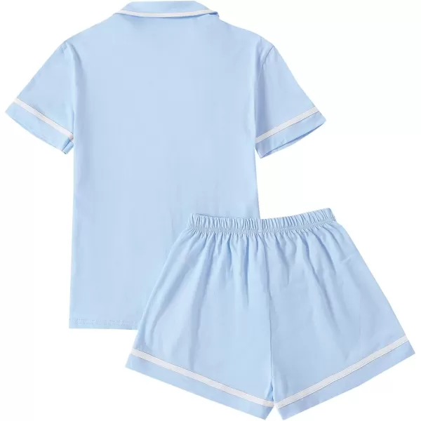 LYANER Women's Cotton Pajamas Set Button Short Sleeve Shirt with Shorts Set PJs Loungewear