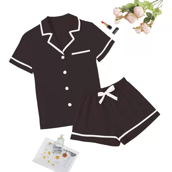 LYANER Women's Cotton Pajamas Set Button Short Sleeve Shirt with Shorts Set PJs Loungewear